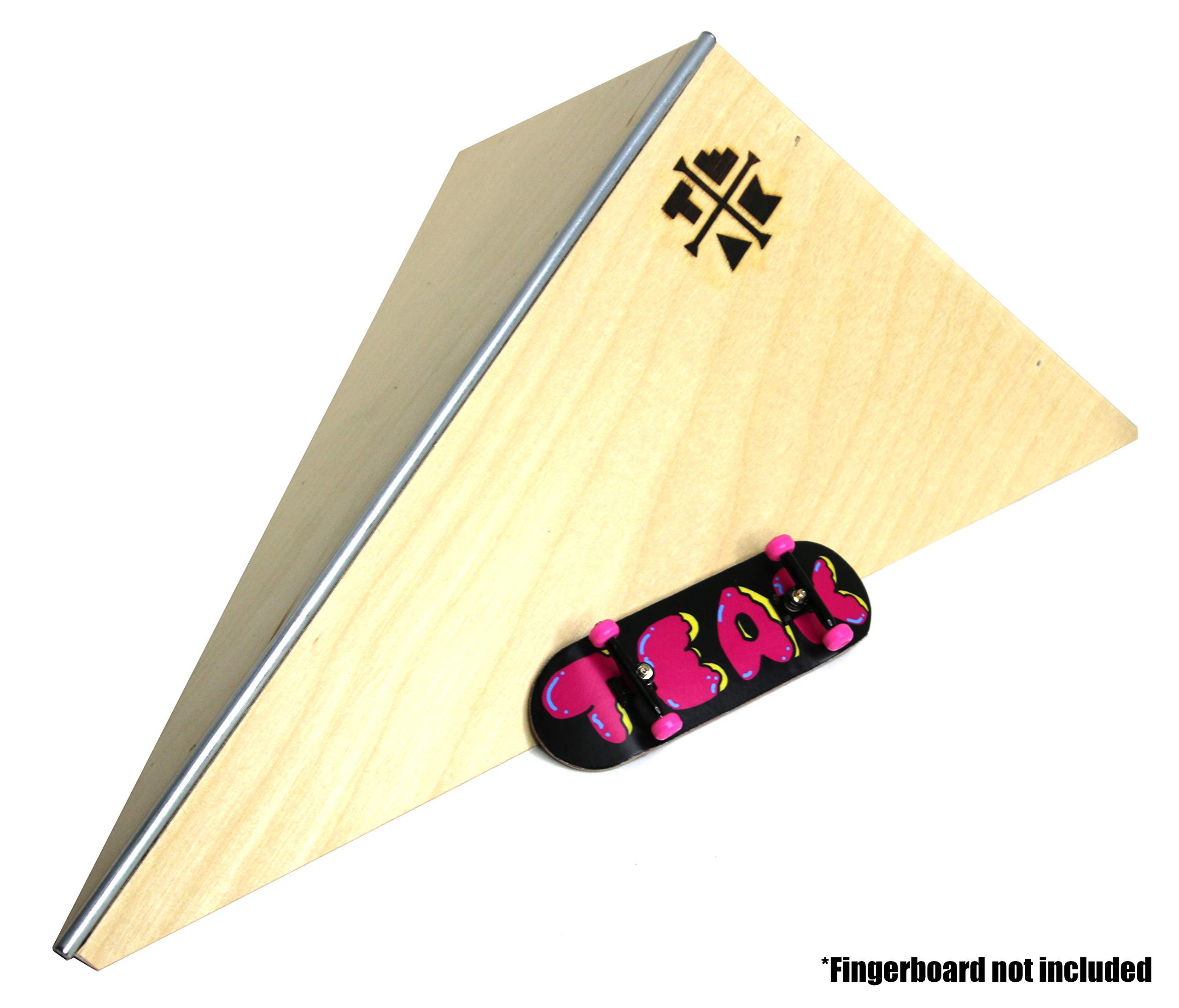 XL Polebank Fingerboard Obstacle - Handmade Ramp in USA - Large Park Sized with Steel Rail - 12" Long, 4.5" Tall - Teak Tuning