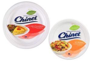 chinet classic bundle - 60 paper bowls and 60 paper disposable plates combo - classic white 16 oz bowls and all occasion 8 3/4 inch classic white plates