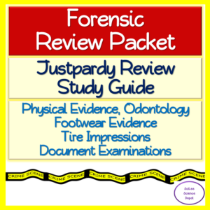 forensics: introduction to physical evidence, forensic odontology, footwear evidence, tire impressions, & document examination review packet