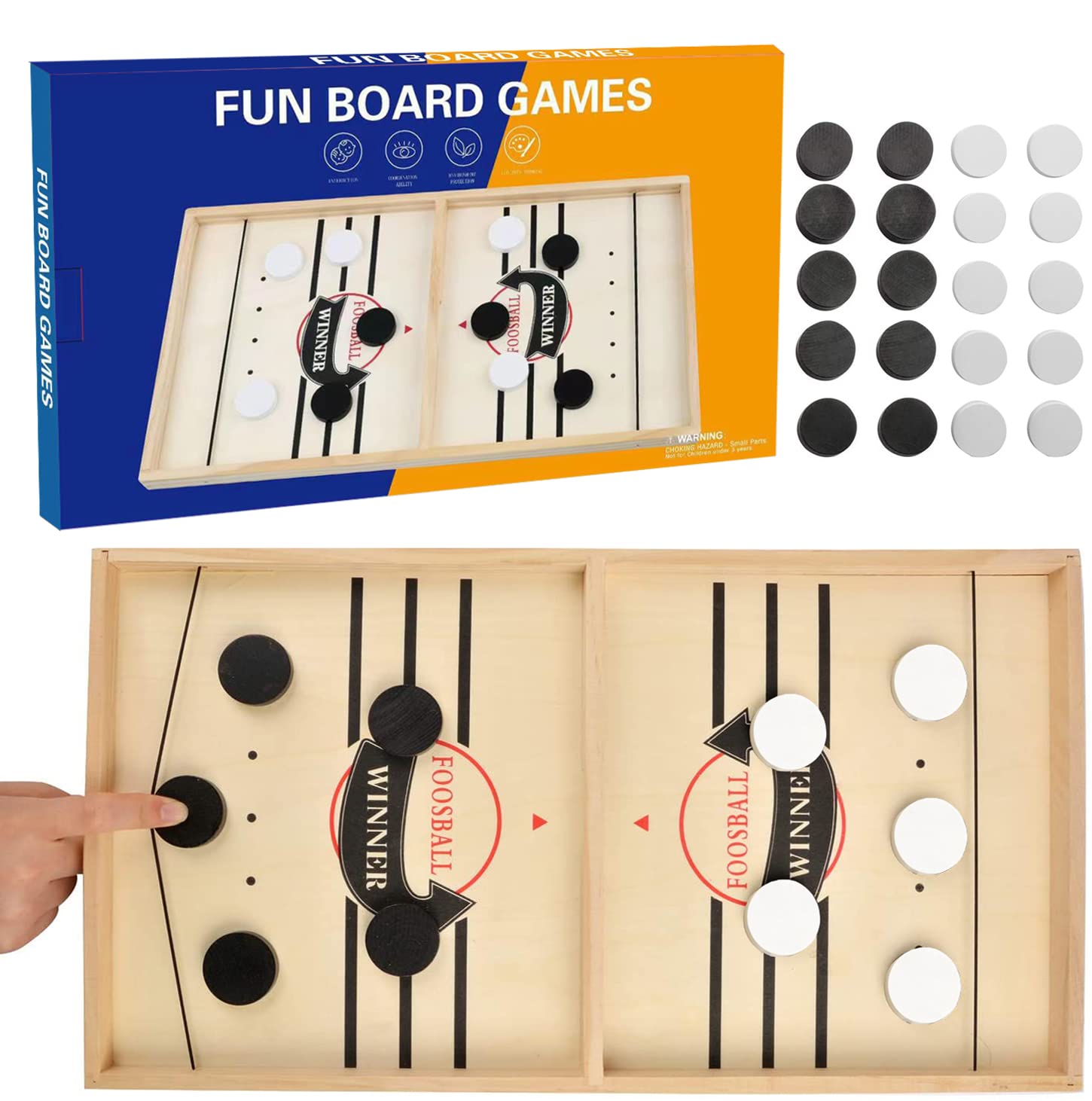 JANDANT Large Size Fast Sling Puck Game 22 Inch Slingshot Board Games Foosball Super Winner Wooden Hockey Board Game for Adult and Kids, 2 Players