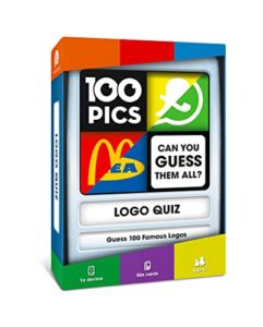 100 pics logos travel game - guess 100 logos | flash cards with slide reveal case | card game, gift, stocking stuffer | hours of fun for kids and adults | ages 6+