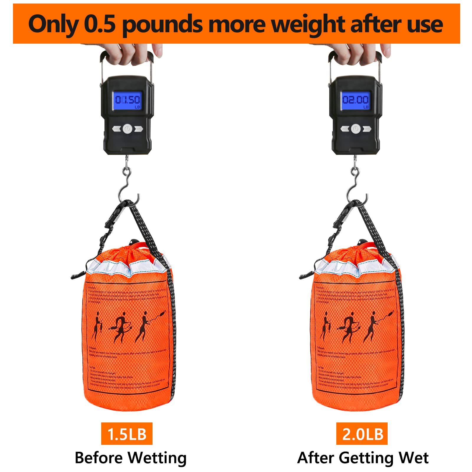 NTR Water Rescue Throw Bag with 70 Feet of Rope in 3/10 Inch Tensile Strength Rated to 1844lbs, Throwable Device for Kayaking and Rafting, Safety Equipment for Raft and Boat