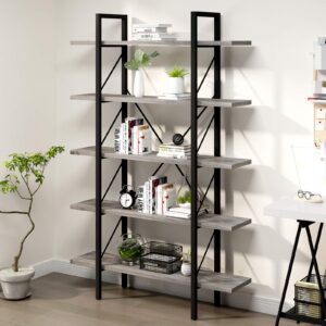 yitahome 5 shelf bookcase, classically rustic gray bookshelf, book rack, storage rack shelves in living room/home/office, books holder organizer for books/movies, grey oak
