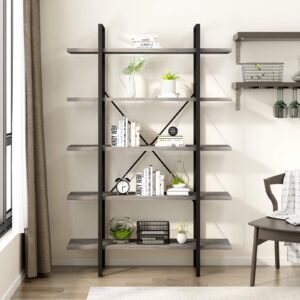 YITAHOME 5 Shelf Bookcase, Classically Rustic Gray Bookshelf, Book Rack, Storage Rack Shelves in Living Room/Home/Office, Books Holder Organizer for Books/Movies, Grey Oak