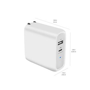 Amazon Basics 68W Two-Port GaN Wall Charger with 1 USB-C (60W) & 1 USB-A Ports (18W) with PD for Laptops, Tablets & Phones (iPhone 15/14/13/12/11/X,iPad,MacPro, Samsung, & more), non-PPS, White