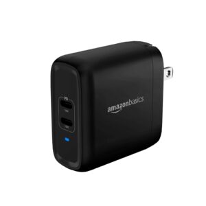 amazon basics 36w two-port usb-c wall charger (18w per port) with power delivery pd for tablets & phones (iphone 15/14/13/12/11/x, ipad, samsung, and more), non-pps, 2.34 x 2.21 x 1.09 inches, black