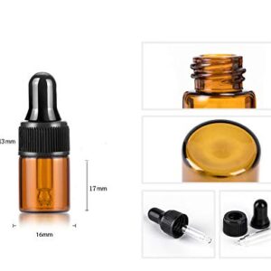 50 Pack,2ml Amber Glass Dropper Vial for Essential Oils,Empty Glass Eye Dropper Bottle With Black Screw Cap,Glass Liquid Pipette Travel Test Sample Perfume Vial-Transfer Pipette Included