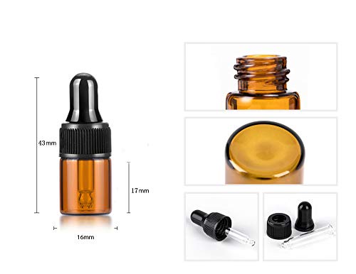 50 Pack,2ml Amber Glass Dropper Vial for Essential Oils,Empty Glass Eye Dropper Bottle With Black Screw Cap,Glass Liquid Pipette Travel Test Sample Perfume Vial-Transfer Pipette Included