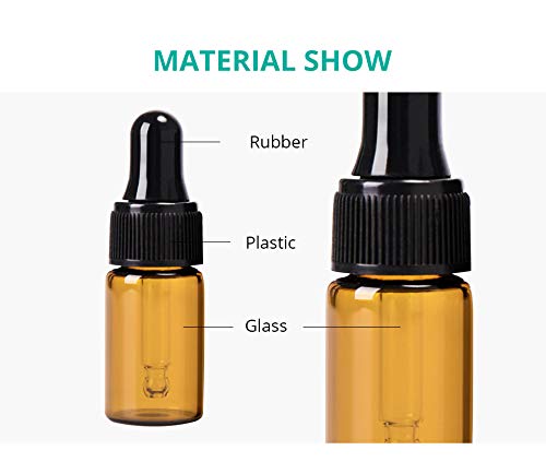 50 Pack,2ml Amber Glass Dropper Vial for Essential Oils,Empty Glass Eye Dropper Bottle With Black Screw Cap,Glass Liquid Pipette Travel Test Sample Perfume Vial-Transfer Pipette Included