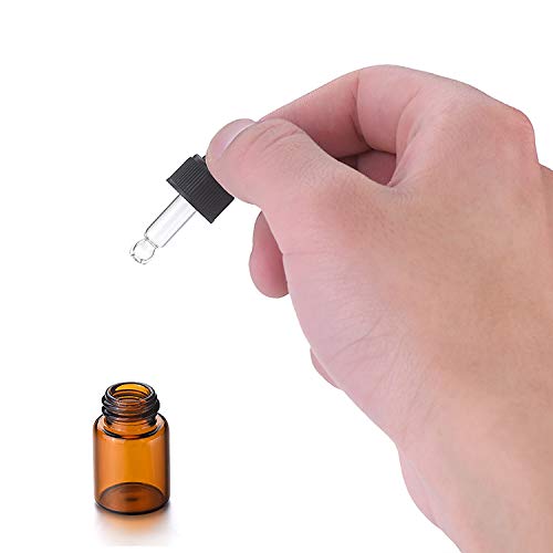 50 Pack,2ml Amber Glass Dropper Vial for Essential Oils,Empty Glass Eye Dropper Bottle With Black Screw Cap,Glass Liquid Pipette Travel Test Sample Perfume Vial-Transfer Pipette Included