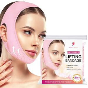 venus visage v-line chin strap, reusable double chin strap for jaw line definition, chin strap for double chin for women & men, v line lifting mask, visually sculpting double chin mask (pink)