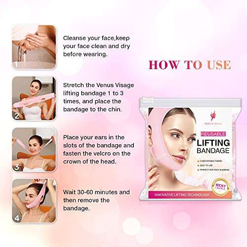 Venus Visage V-Line Chin Strap, Reusable Double Chin Strap for Jaw Line Definition, Chin Strap for Double Chin for Women & Men, V Line Lifting Mask, Visually Sculpting Double Chin Mask (Pink)