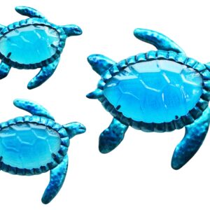 ShabbyDecor Coastal Ocean Sea Metal Turtle Hanging Wall Art Decor for Garden Patio Pool Outdoor or Indoor Set of 3