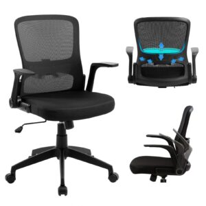 office chair, mesh computer desk chair mid-back ergonomic adjustable swivel chair with lumbar support armrests for students, home office, black