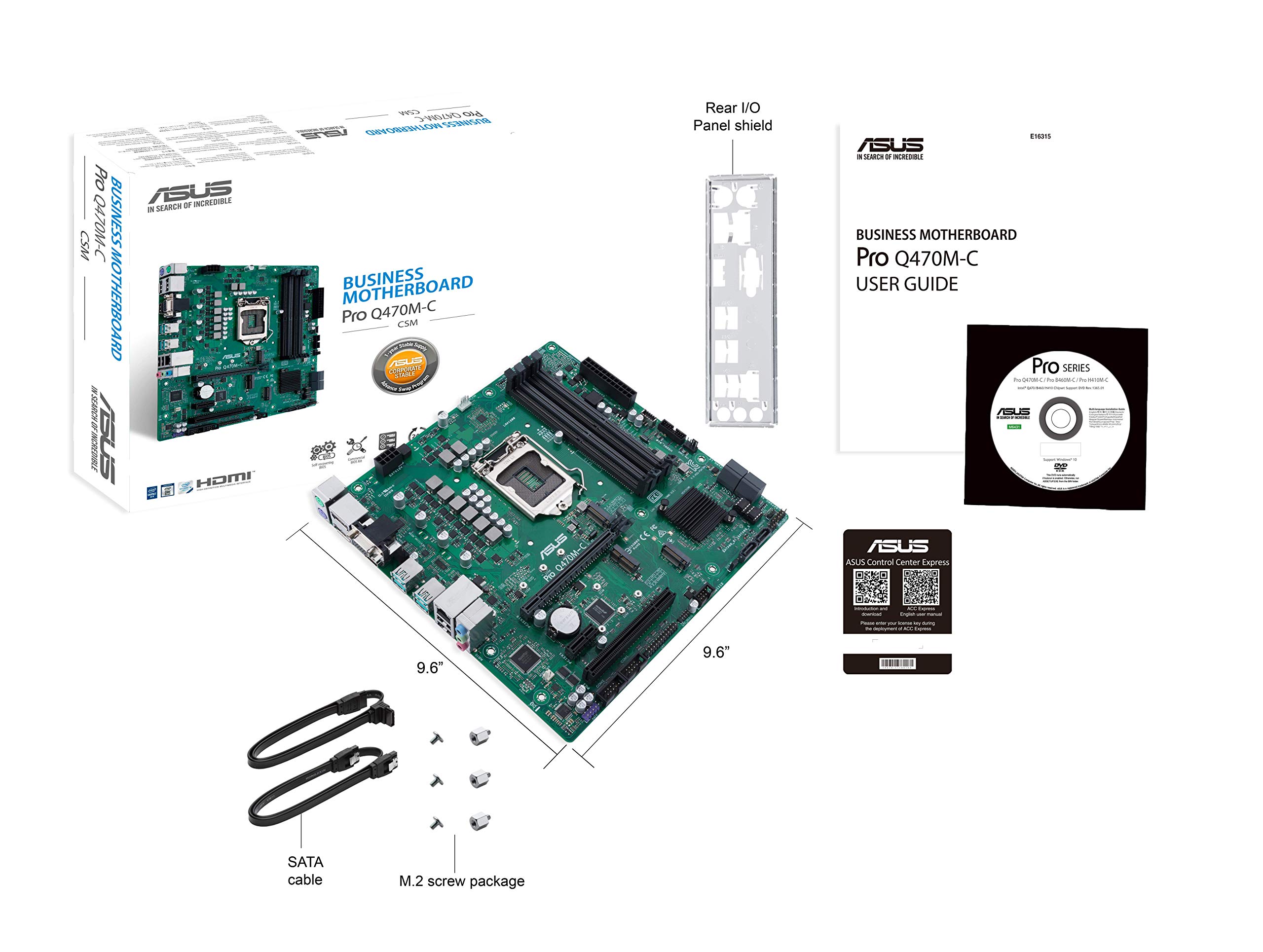 ASUS PRO Q470M-C/CSM LGA1200 (Intel® 10th Gen) uATX Commercial Motherboard (Intel vPro, Intel LAN, 2xDisplayPorts, HDMI/D-Sub,TPM, LPC debug Header and ASUS Control Center Express)