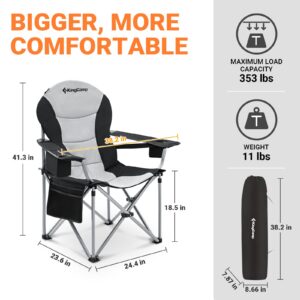 KingCamp Oversized Camping Folding Chair with Lumbar Support, Heavy Duty Ergonomic Padded Arm Chair with Cooler Bag, Cup Holder, Portable for Outdoor