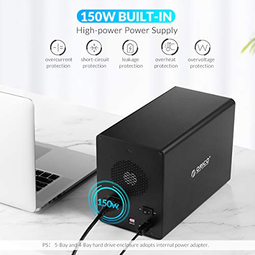 ORICO 4 Bay External Hard Drive Enclosure Raid USB 3.0 HDD Enclosure for 2.5''3.5'' SSD HDDs with 150W Power Adapter Support 64TB Suitable for Enterprise Data Storage Backup-3549RU3