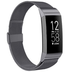 zwgkkygyh compatible with fitbit charge 3 and charge 4 bands for men women, stainless steel metal mesh band magnetic strap replacement for charge 4/charge 4se/charge 3/charge 3se, large space gray