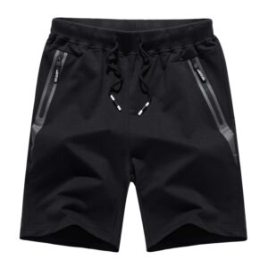 CRYSULLY Men Running Jogging Training Bike Sweatpants Workout Shorts with Zipper Pockets Black