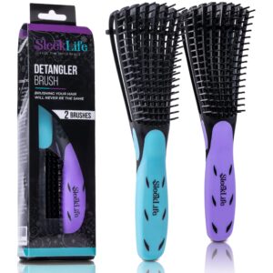 sleeklife 2 pack detangling brush for curly, kinky, knot 3a to 4c, dry/wet tangle hair detangler, detangle natural african hair, gentle exfoliating, brush for all hair types