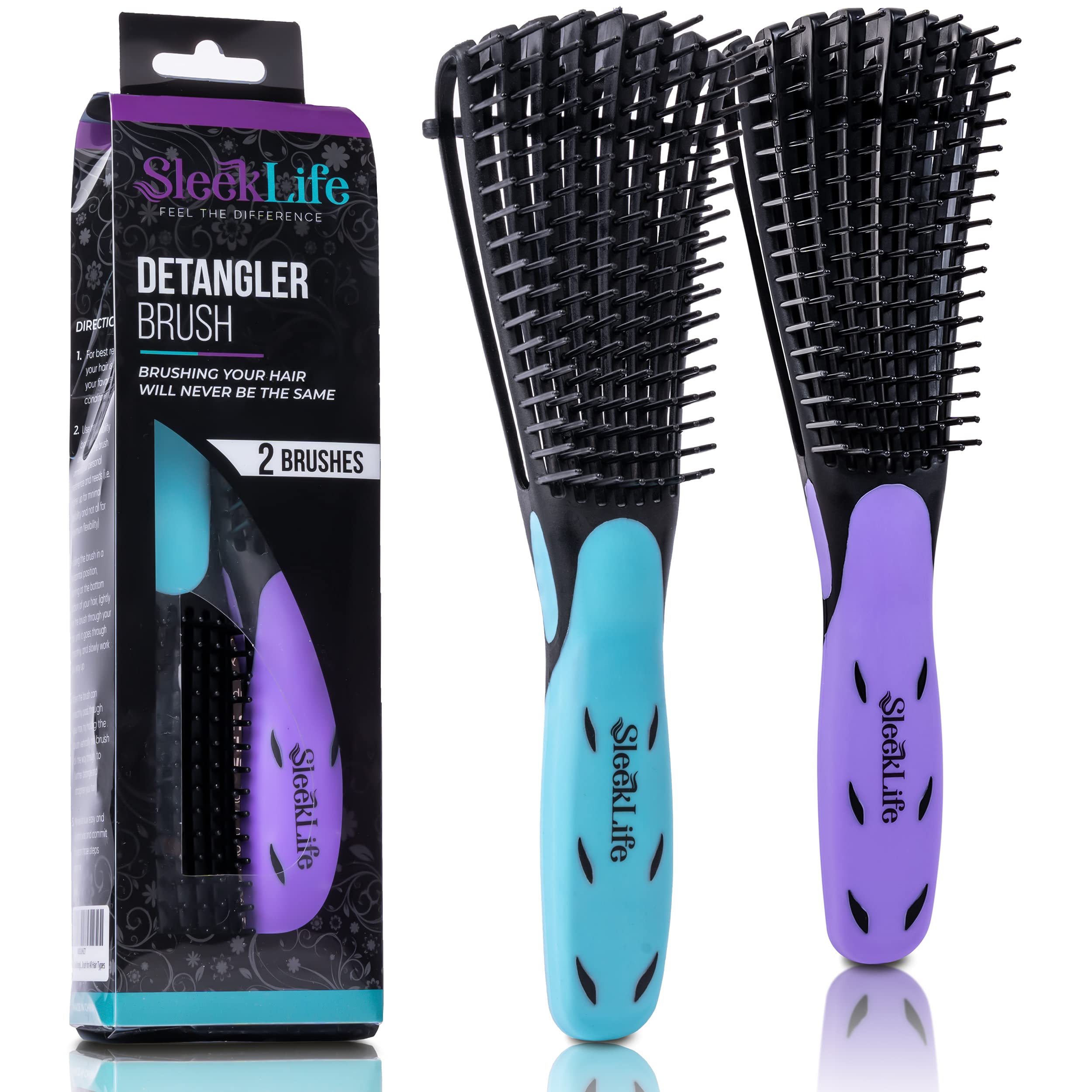 SleekLife 2 Pack Detangling Brush for Curly, Kinky, Knot 3a to 4c, Dry/Wet Tangle Hair Detangler, Detangle Natural African Hair, Gentle Exfoliating, Brush for All Hair Types