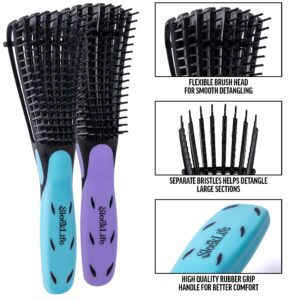 SleekLife 2 Pack Detangling Brush for Curly, Kinky, Knot 3a to 4c, Dry/Wet Tangle Hair Detangler, Detangle Natural African Hair, Gentle Exfoliating, Brush for All Hair Types