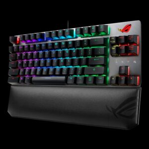 asus rog strix scope tkl deluxe 80% rgb gaming mechanical keyboard, cherry mx red switches, abs keycaps, detachable cable, wider ctrl key, stealth key, wrist rest, macro support-black