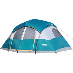 unp camping tent 9-10 person,waterproof windproof family tent, 5 large ventilation mesh windows, double layer 78 inch tall with dividers curtain for 2 room
