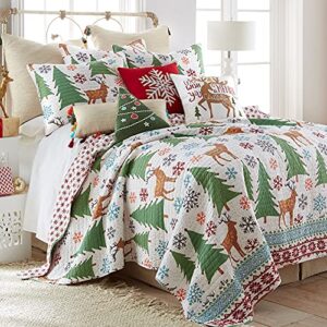 levtex home merry & bright collecion - tinsel quilt set - full/queen holiday quilt 88x92 and two standard shams 20x26 - folk christmas reindeer - reversible