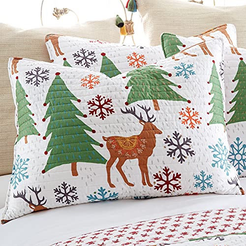 Levtex Home Merry & Bright Collecion - Tinsel Quilt Set - Full/Queen Holiday Quilt 88x92 and Two Standard Shams 20x26 - Folk Christmas Reindeer - Reversible