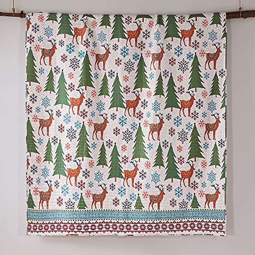 Levtex Home Merry & Bright Collecion - Tinsel Quilt Set - Full/Queen Holiday Quilt 88x92 and Two Standard Shams 20x26 - Folk Christmas Reindeer - Reversible