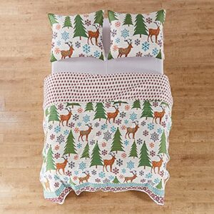 Levtex Home Merry & Bright Collecion - Tinsel Quilt Set - Full/Queen Holiday Quilt 88x92 and Two Standard Shams 20x26 - Folk Christmas Reindeer - Reversible