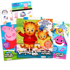 imagine ink coloring book bundle ~ 3 pack no mess magic ink activity books with daniel tiger, peppa pig, and baby shark with peppa pig stickers