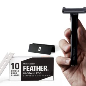 OneBlade Core Safety Razor for Fine Hair - Includes Stand & 10 Premium Japanese Feather Blade Refills - Introductory Level