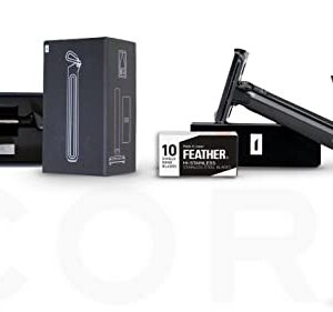 OneBlade Core Safety Razor for Fine Hair - Includes Stand & 10 Premium Japanese Feather Blade Refills - Introductory Level