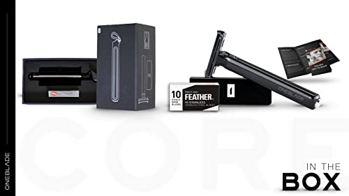 OneBlade Core Safety Razor for Fine Hair - Includes Stand & 10 Premium Japanese Feather Blade Refills - Introductory Level