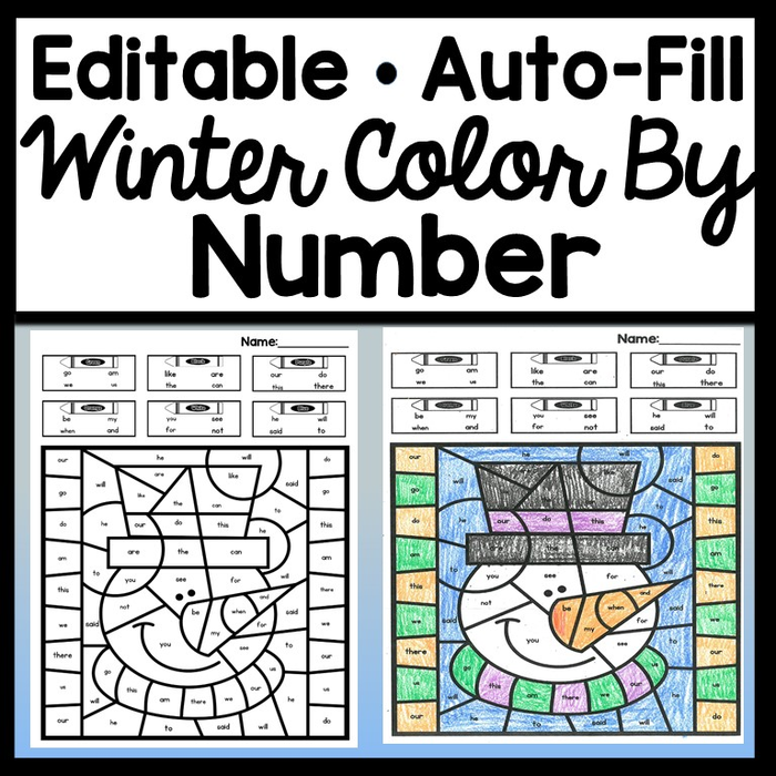 Color by Number for Winter-Editable with Auto-Fill! {6 Winter Pictures!}