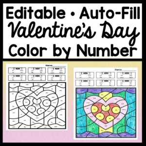 color by number for valentine's day -editable with auto-fill! {6 valentine's day pictures!}