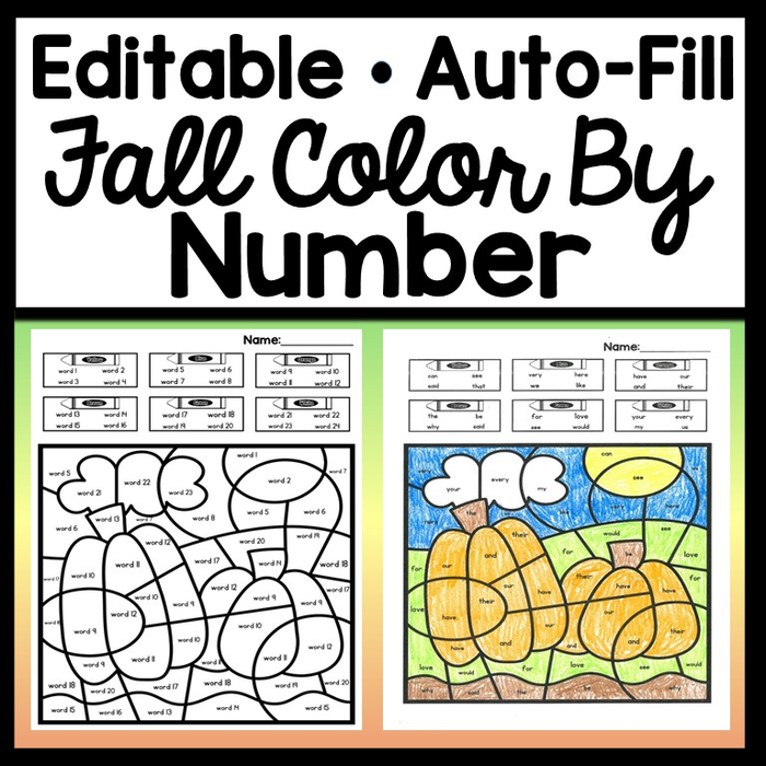 Color by Number for Fall-Editable with Auto-Fill! {6 Fall Pictures!}