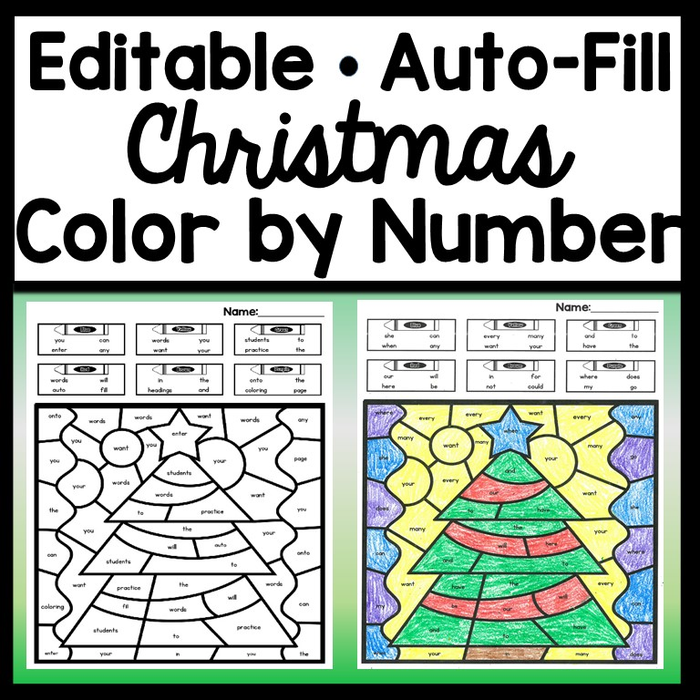 Color by Number for Christmas-Editable with Auto-Fill! {6 Christmas Pictures!}