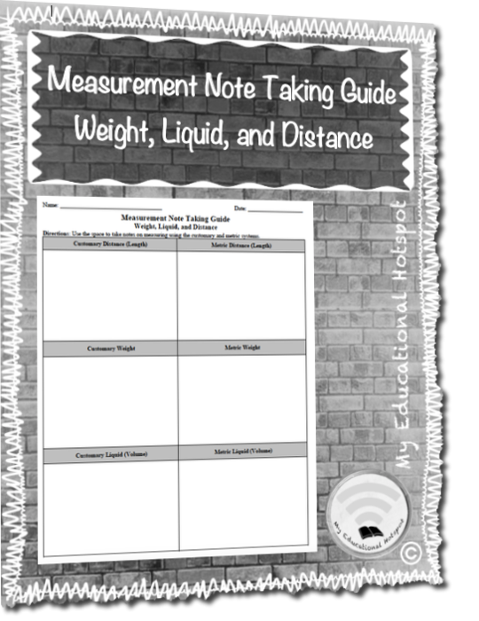 Measurement Note Taking Guide (Weight, Liquid, and Distance)