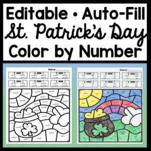 color by number for st patrick's day - editable with auto-fill! {6 st. patrick's day coloring pages!}