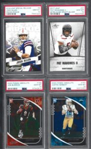 psa 10 josh allen patrick mahomes joe burrow justin herbert 4 card rookie lot leaf & panini absolute graded psa gem mint 10 superstar quarterbacks