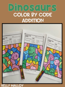 dinosaur addition color by number