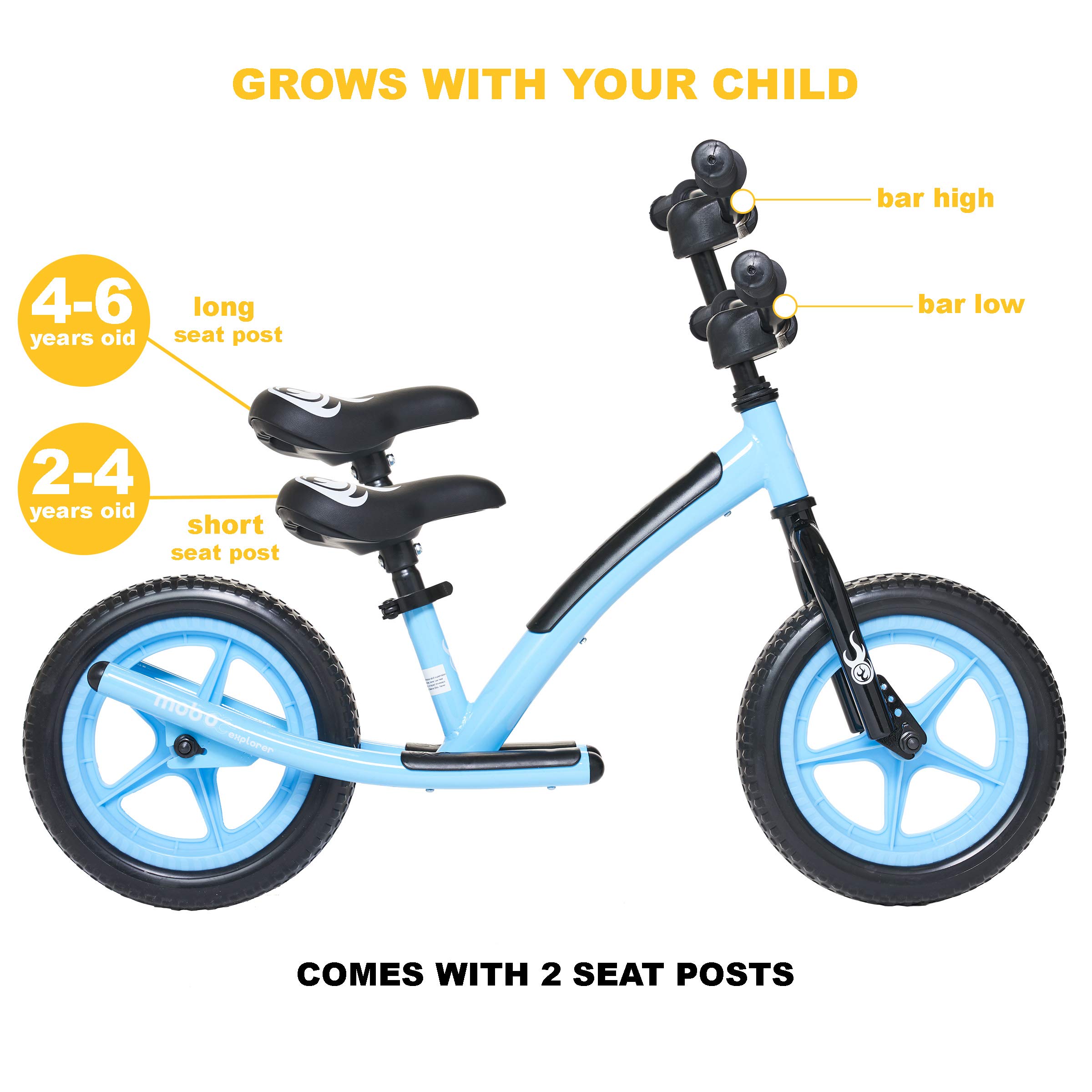 Mobo Explorer Padded Balance Bike. Kids No-Pedal Bicycle, 12” Wheels