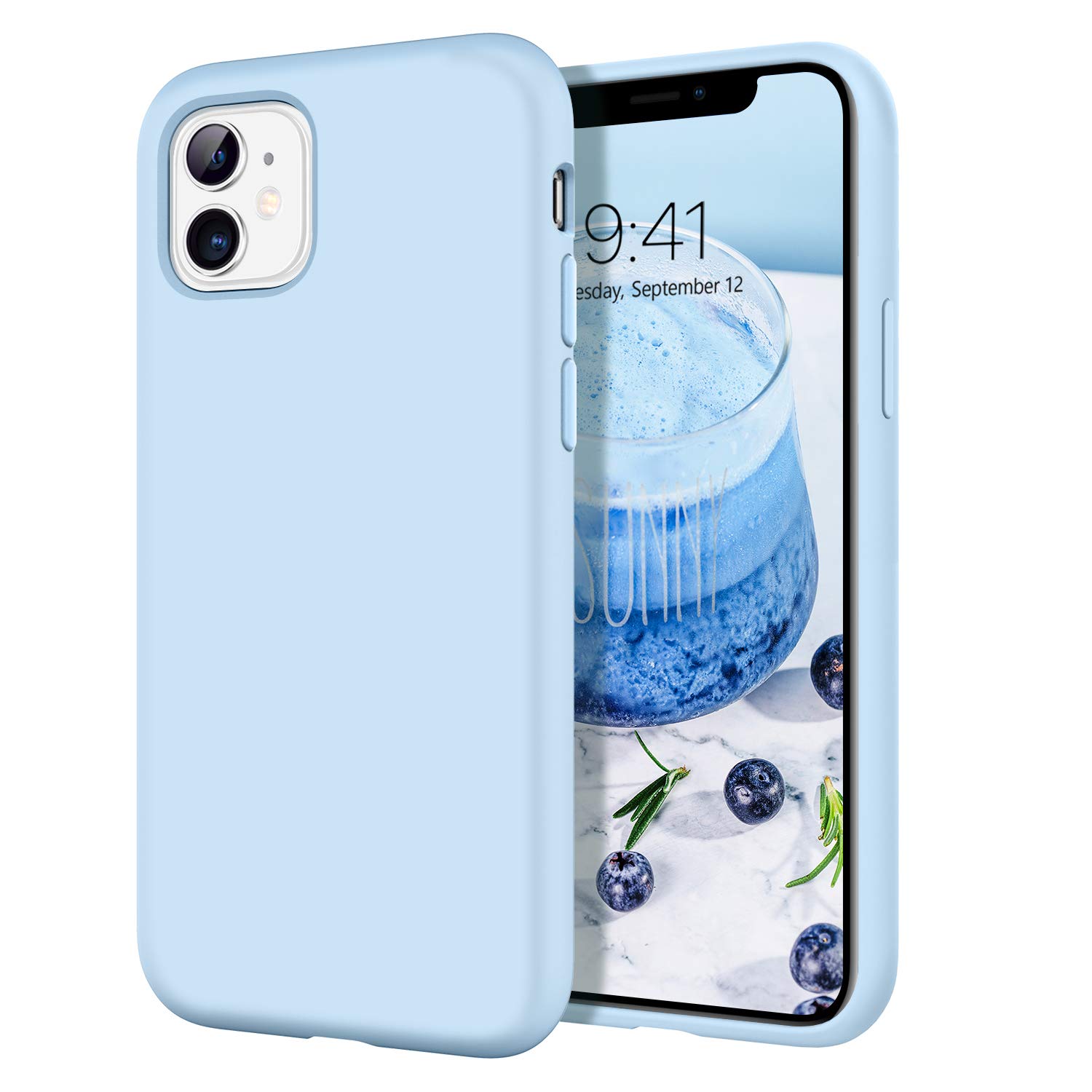 DOMAVER iPhone 11 Case Silicone iPhone 11 Phone Cases Women Men Gel Rubber Microfiber Lining Cushion Texture Cover Shockproof Protective, Light Blue