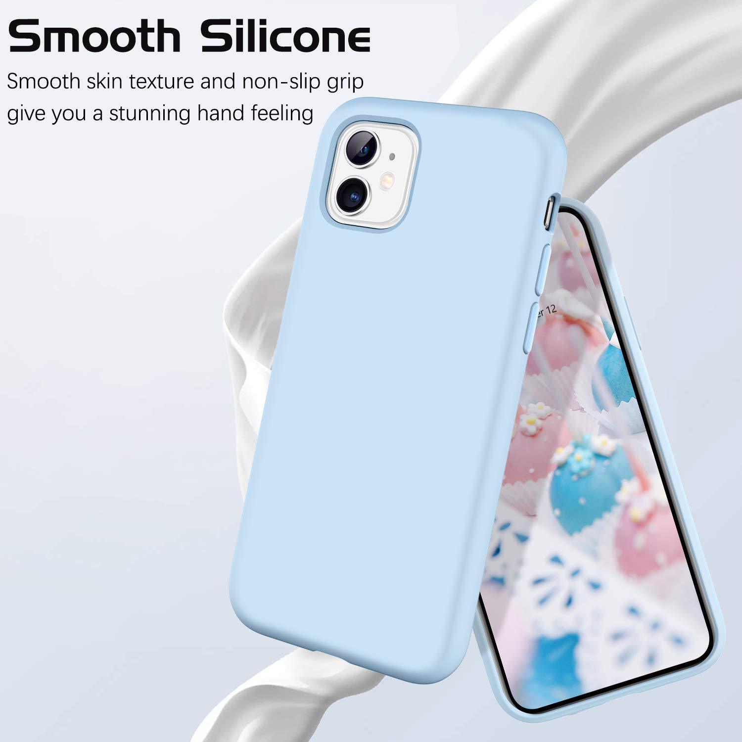 DOMAVER iPhone 11 Case Silicone iPhone 11 Phone Cases Women Men Gel Rubber Microfiber Lining Cushion Texture Cover Shockproof Protective, Light Blue