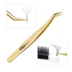 Eyelash Extension Tweezers for Volume Lashes Make Fans Professional Tweezer Tools Precision Stainless Steel 45 Mega Curved Angled 17mm Fine Tip for Eye Lash Extensions Supplies