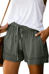 kissmoda women's casual shorts solid color elastic waist drawstring pockets short lounge pants
