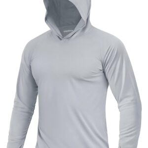 Boladeci Mens Summer Shirt Fishing Hoodie UPF 50+ UV Protection Sun Shirts Long Sleeve Cooling SPF Rash Guard Tops Tee T-Shirts Swim Shirts M Gray